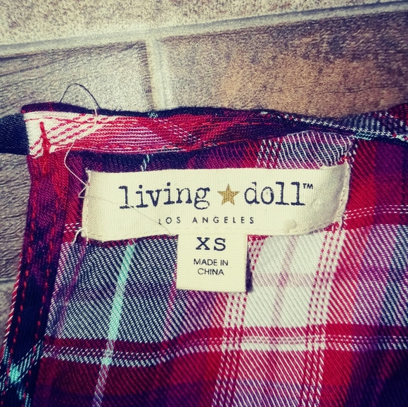 Living Doll Plaid Embroidered Top Blouse Size XS - Picture 3 of 6
